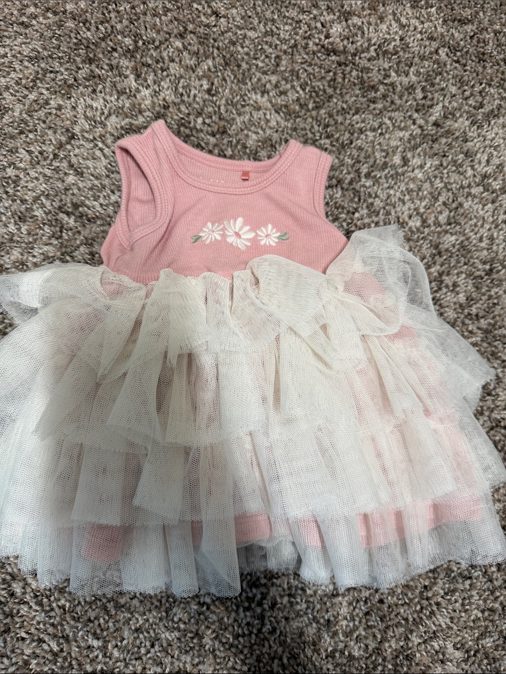 Angel Dear Pink Tank Tulle Dress with Daisy Embroidery